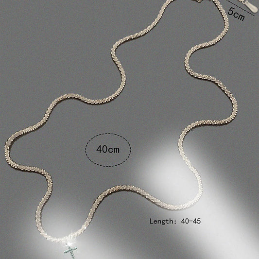 Luckacco Popular 925 Sterling Silver Cross Zircon Necklace Personalized Geometric Pendant Choker Birthday Party Gift Women's Fine Jewelry