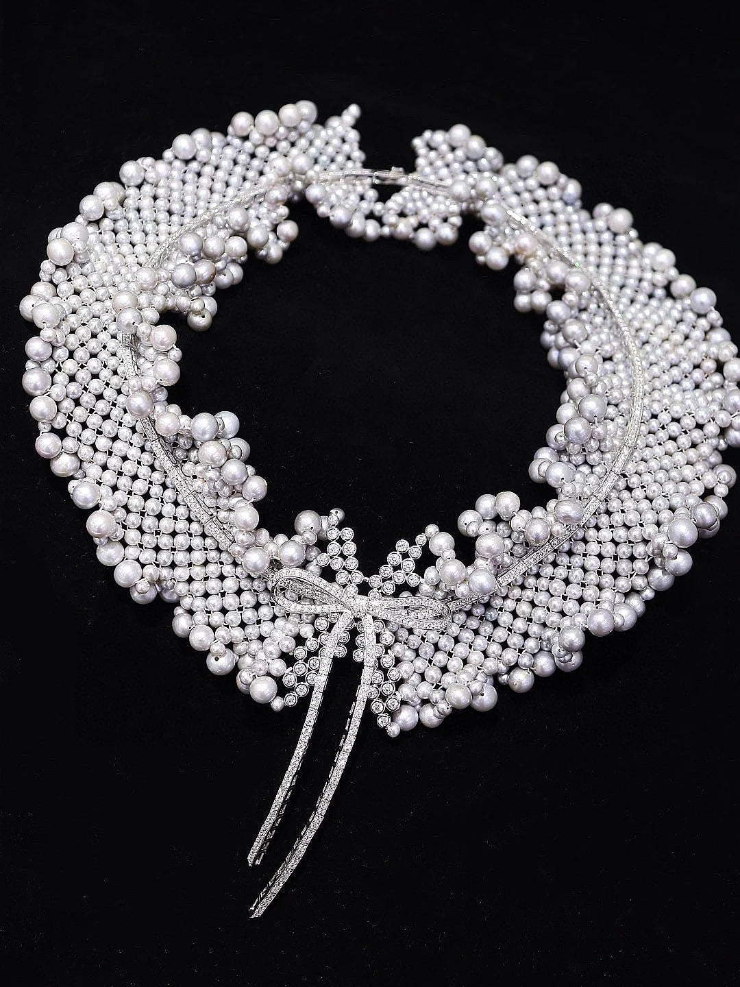 luckacco fine jewelry luxury 925 silver bowknot white gray natural freshwater pearl collar wide necklace vintage women