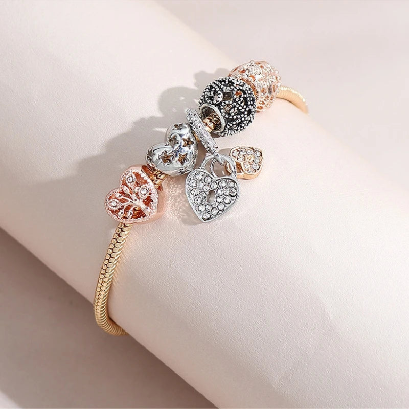 luckacco 1pcs heart shaped tree of life bracelet women fashion trend jewelry copper chain diy beads jewelry