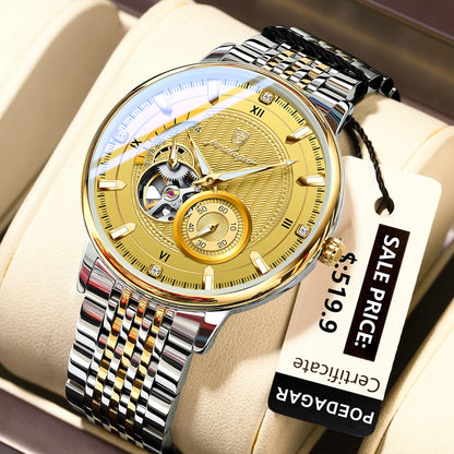 Luckacco POEDAGAR Luxury Man Wristwatch Top Automatic Mechanical Luminous Men Watch Hollow Tourbillon Stainless Steel Men's Watches Reloj