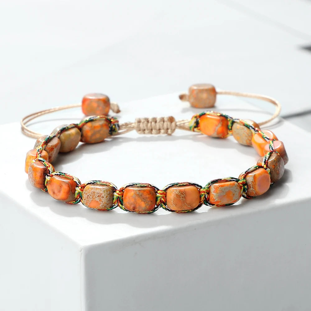 luckacco bohemian imperial stone beaded bracelet handmade  braided string bangles friendship jewelry gift vintage design strand bracelets