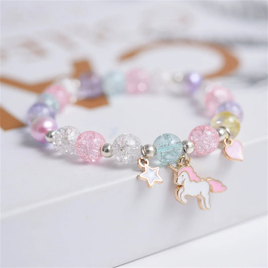 Luckacco Girls First Day of School Bracelet Cute Friendship Princess Bracelet for Kids Cartoon Rabbit Unicorn Charms Jewelry Accessories