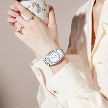 Luckacco Simple dual calendar women's watch high value solid steel waterproof watch ladies niche oval quartz watch