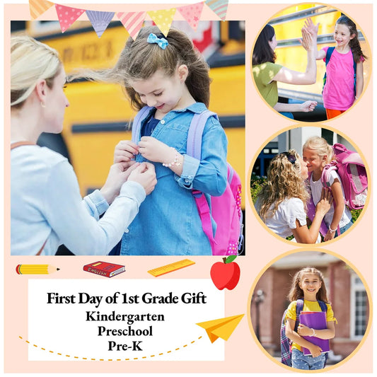 Luckacco Girls First Day of School Bracelet Cute Friendship Princess Bracelet for Kids Cartoon Rabbit Unicorn Charms Jewelry Accessories