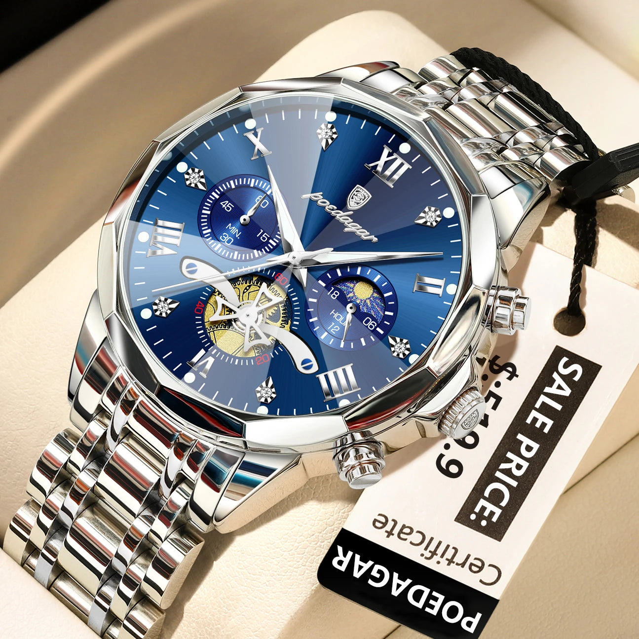 luckacco poedagar luxury men watch top original waterproof luminous chronograph man wristwatch stainless steel quartz men's watches reloj