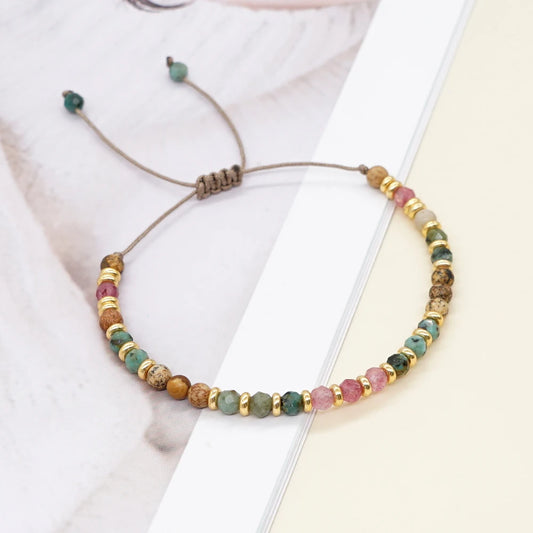 Luckacco Go2Boho 2023 New Natural Stone Bracelet Fashion Vintage Jewelry Gold Color Spacer Beaded Bracelets for Women Adjustable Braclets