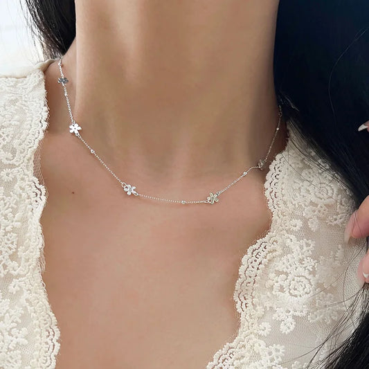 Luckacco New 925 Sterling Silver Classic Multiple Flower Combinations Choker Necklace For Girl Neck Women Wedding Party Gift Fine Jewelry