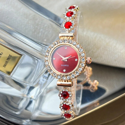 Luckacco Women's Watch Fashion Color Imitation Gemstone Fashion Style Quartz Watch Pullable Bracelet Women's Watch Girl's Gift