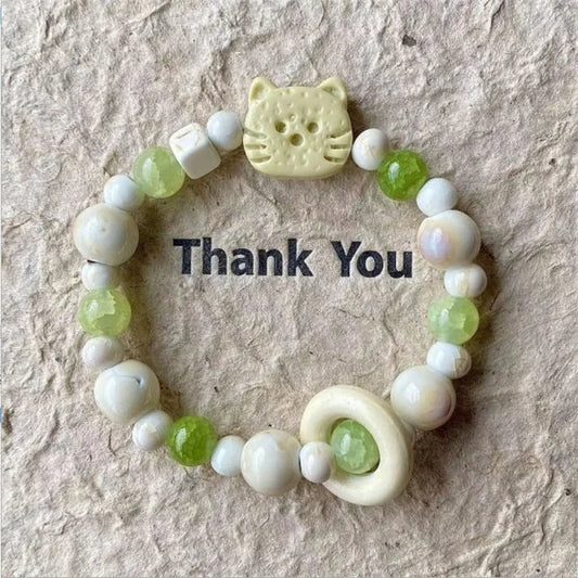 Luckacco Handmade 2pcs Couples Cute Cat Bracelet Unique Stylish Hand Rope For Women Men Beaded Woven Bracelet Wrist Jewelry Gifts