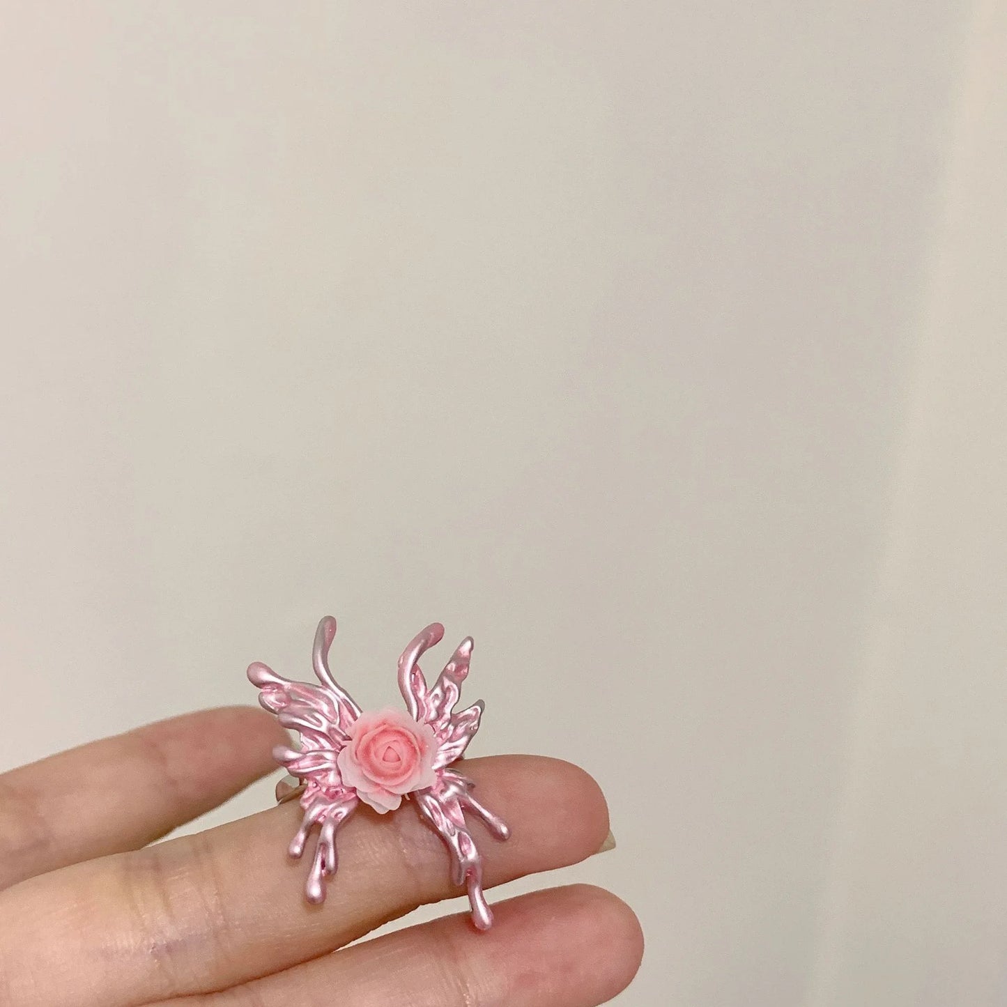 luckacco fashion enamel drop oil y2k crystal butterfly open ring for women engagement party gift temperament jewelry 2025 new