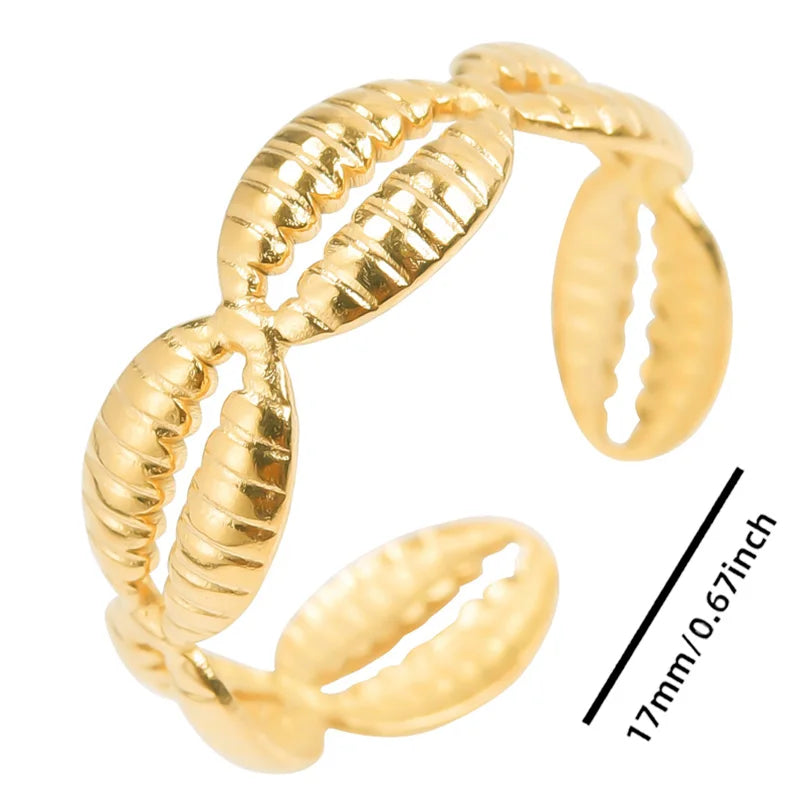 luckacco 1pc stylish marine jewelry ocean sea animals conch starfish shell ring stainless steel jellyfish scallop rings women charm gift