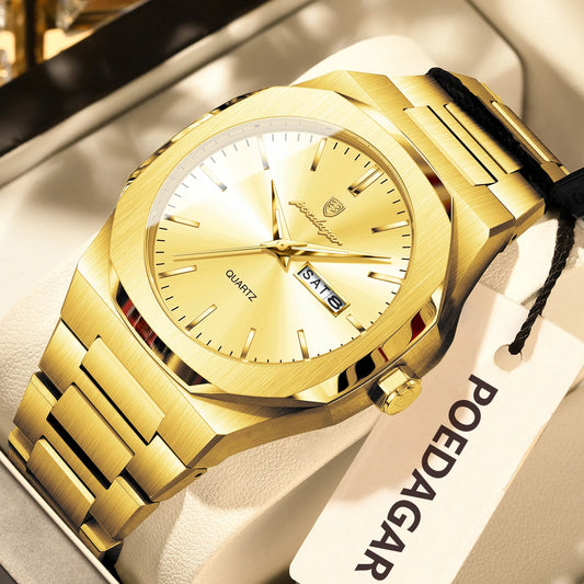 Luckacco POEDAGAR Fashion Brand Male Watch Waterproof Luminous Stainless Steel Watches For Men Date Week Casual Quartz Men's Clock Reloj