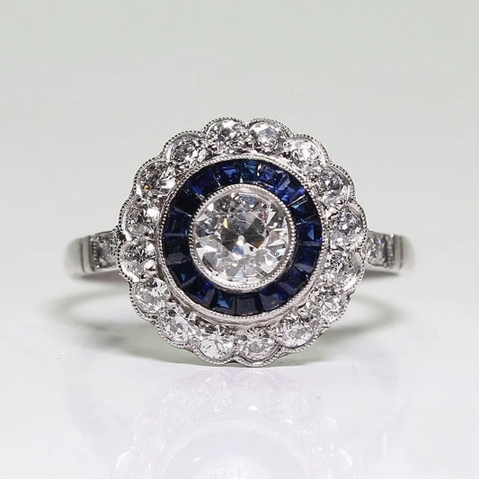 Luckacco Classic Round Flower Floral Shaped Crystal Ring Bling Iced Out Shiny AAA CZ Rhinestone Zircon for Women Wedding Jewelry