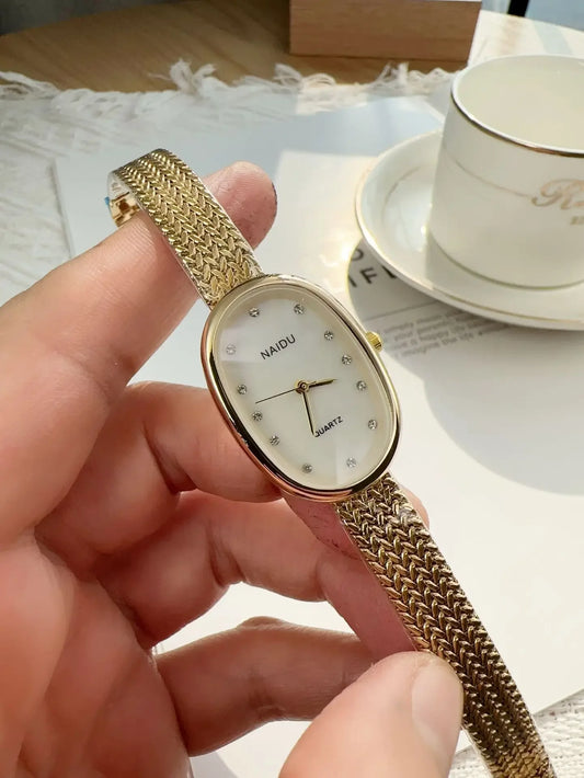 Luckacco New Brand Quartz Watch for Women Luxury Gift Oval Dial Rhinestone Watch Adjustable Stainless Steel Strap Wristwatches