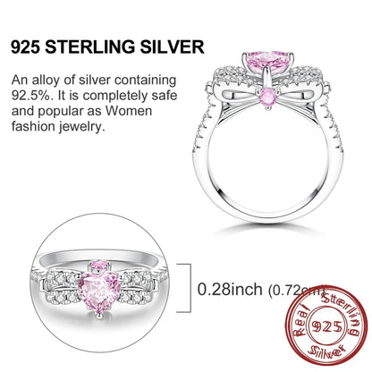 Luckacco New 925 Sterling Silver Rings Gold Heart Bow Adjustable Open Closed Ring Suitable for Women Stacking Ring Fashion Jewelry Gift
