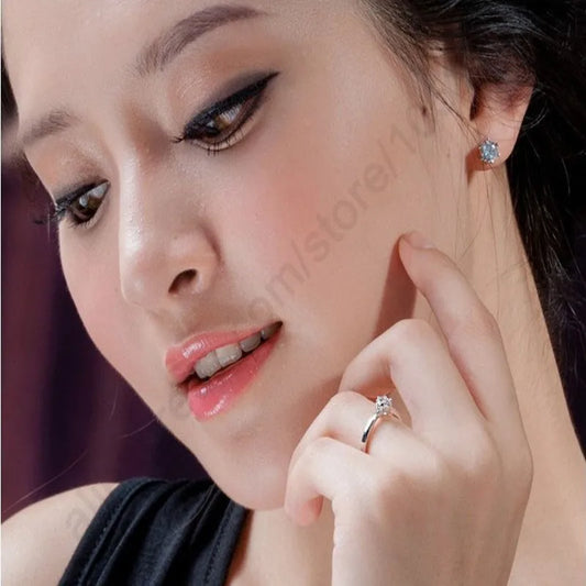 Luckacco Elegant Classic Real 925 Sterling Silver Finger Rings Jewelry Crystal Cubic Zircons 6 Claws Women Wedding Anillos