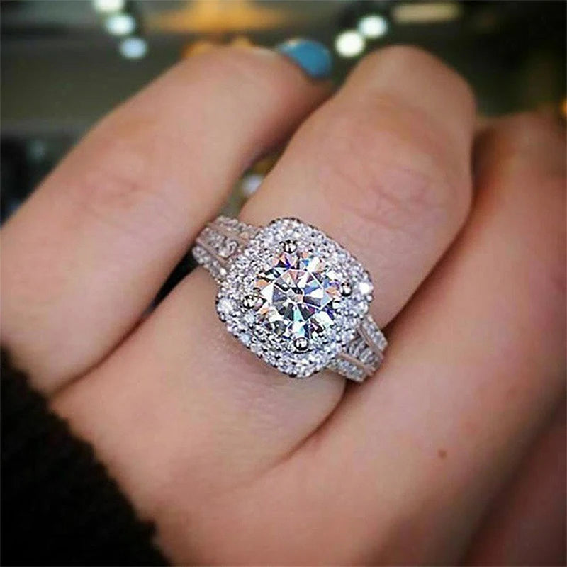 luckacco popular ruifan europe luxury square double layer cubic zircon wedding rings for bride women's engagement party ring jewelry