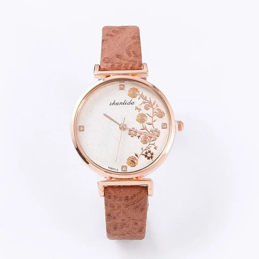Luckacco Fashion Butterfly Women Watches 2025 Simple Brown Quartz Watch Vintage Leather Ladies Wristwatches Clock часы женские наручные