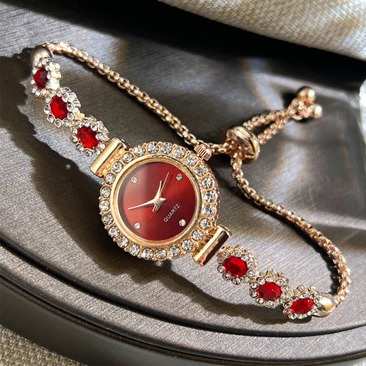 Luckacco Foreign trade chalcedony bracelet watch set with diamond light luxury live new fashion quartz watch pull diamond women's watch