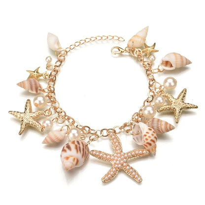 Luckacco Bohemian Beach Style Bracelet For Women Starfish Shell Charm Bangle Girls Summer Fashion Jewelry Accessories