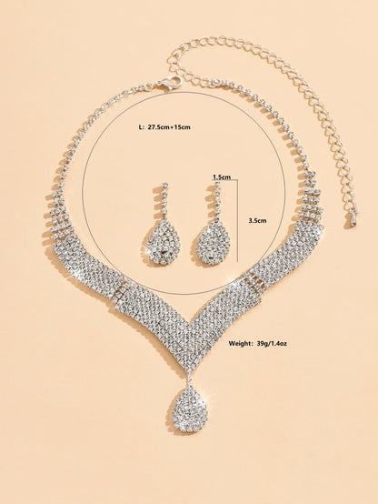 Luckacco 3pcs fashionable rhinestones, water droplets, necklaces, earrings, jewelry sets, women's wedding accessories