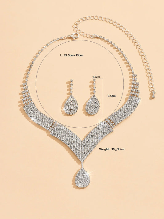 Luckacco 3pcs fashionable rhinestones, water droplets, necklaces, earrings, jewelry sets, women's wedding accessories