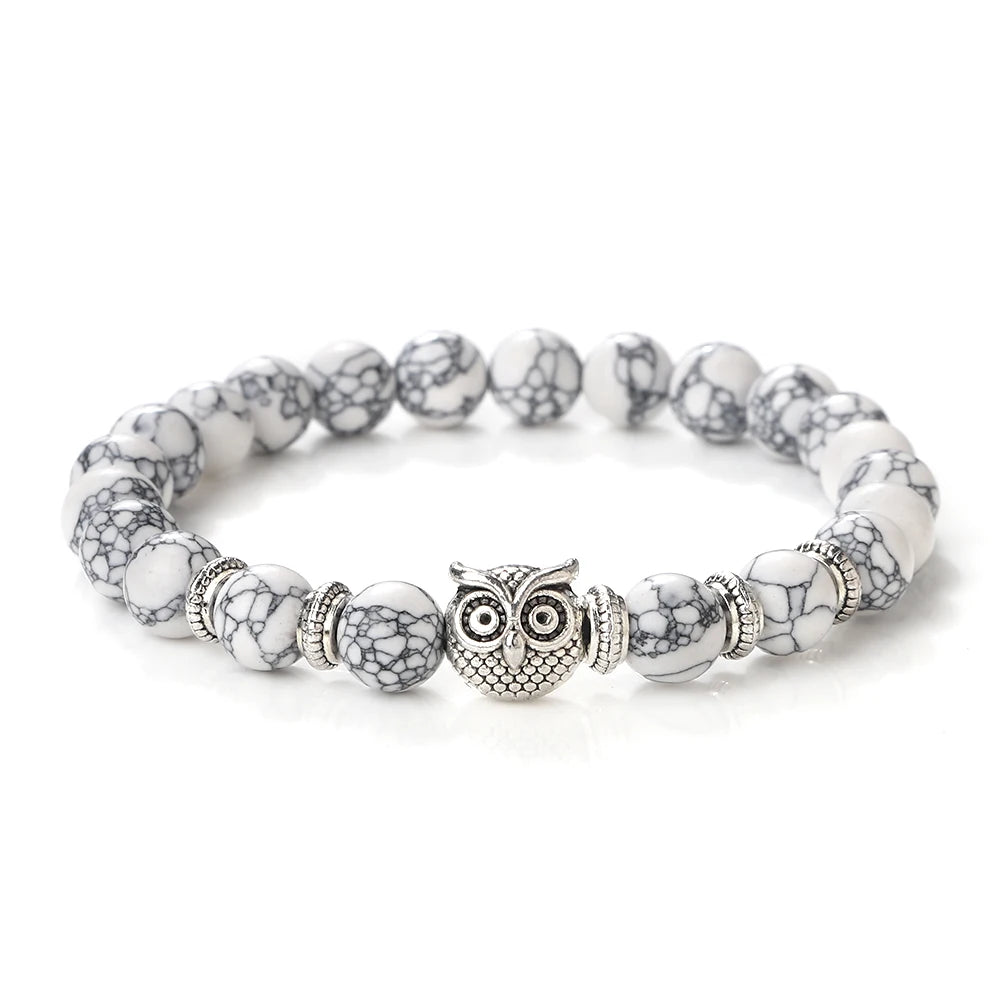 luckacco vintage owl charm bracelets & bangles for men women natural lava stone malachite beads couple bracelets friendship jewelry gifts