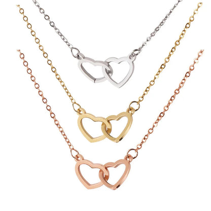 Luckacco 10pcs Interlocking Double Hearts Charm Connector Pendant Mirror Polished Stainless Steel Heart Charms 12*20mm Necklace wholesale