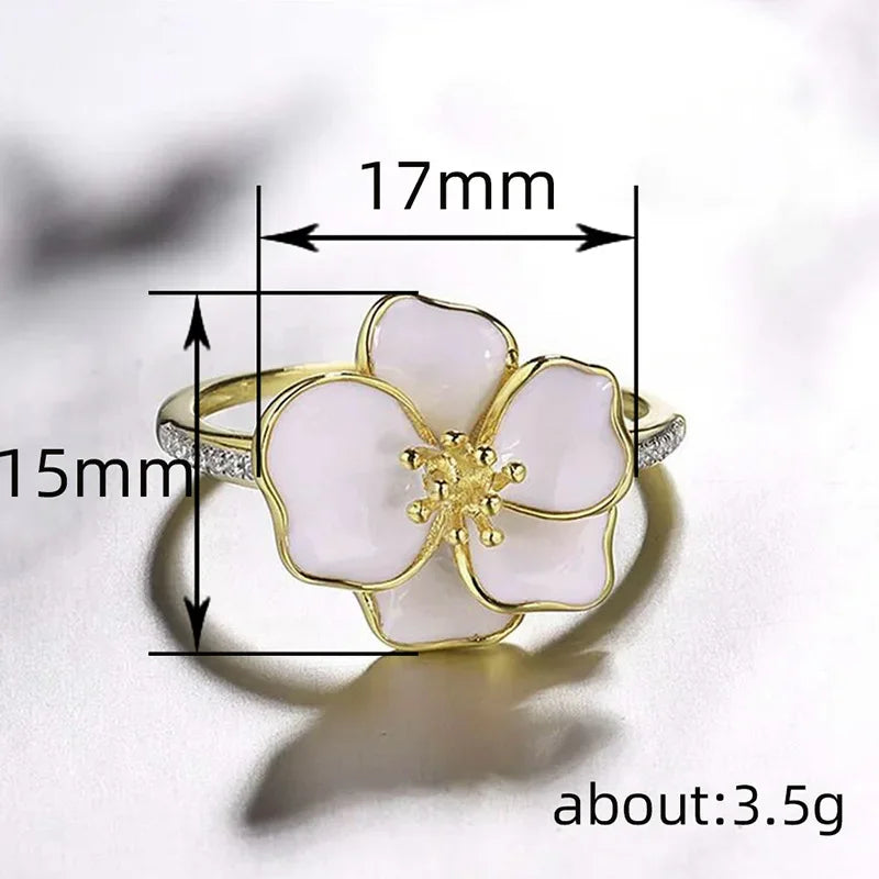 luckacco 2025 new rural style design: camellia ring with women's micro inlaid zircon flowers, fashionable and sweet jewelry accessories