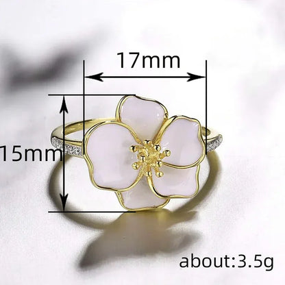 Luckacco 2025 New Rural Style Design: Camellia Ring with Women's Micro Inlaid Zircon Flowers, Fashionable and Sweet Jewelry Accessories