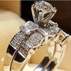 Luckacco Gorgeous Silver Color Inlaid with White Stone Rings Set Fashion Round Party Engagement Wedding Rings for Women Jewelry