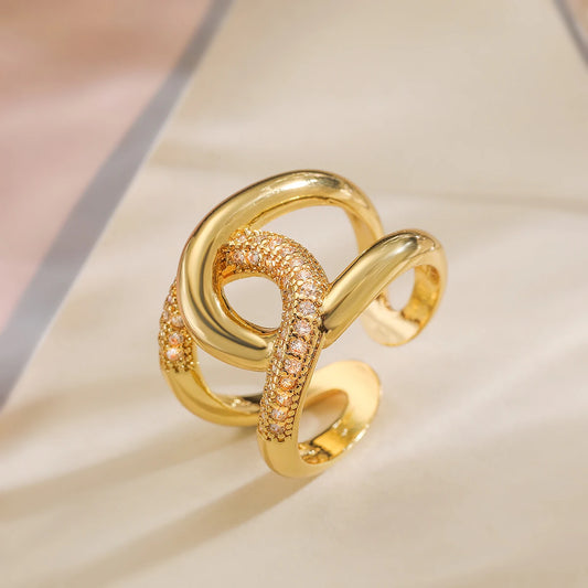 Luckacco 31styles Luxury AAA Cubic Zirconia Inlay Copper Wedding Jewelry Gold Color Statement Geometric Rings For Elegant Women