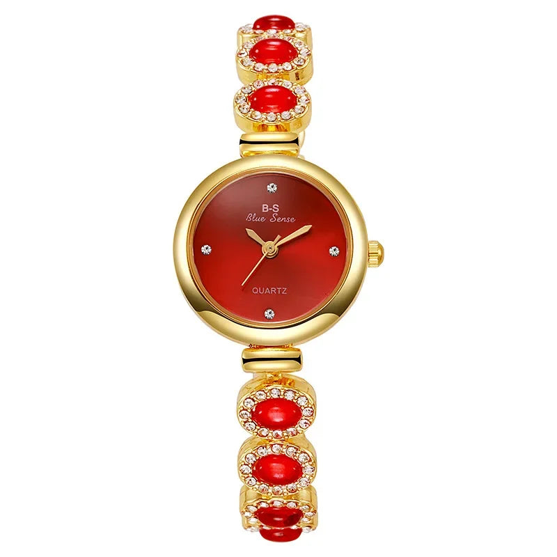 luckacco famous brand women's quartz watches luxury green gemstone bracelet watch gift female wristwatch  relojes para mujer
