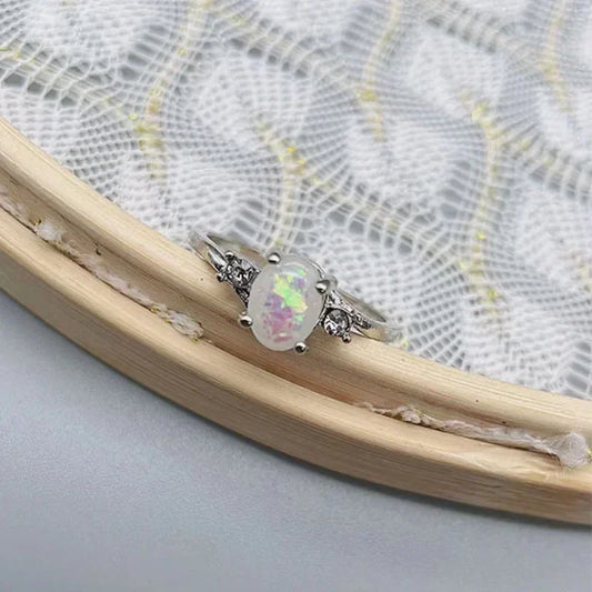 Luckacco Rings for Women Fashion High-End Jewelry Stainless Steel Copper Opal Embed Dove Egg Shape Couple Lovers Rings for Women Wedding