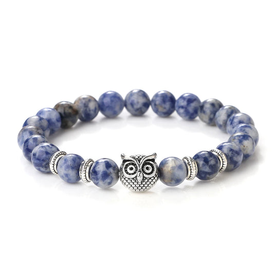 Luckacco Vintage Owl Charm Bracelets & Bangles For Men Women Natural Lava Stone Malachite Beads Couple Bracelets Friendship Jewelry Gifts