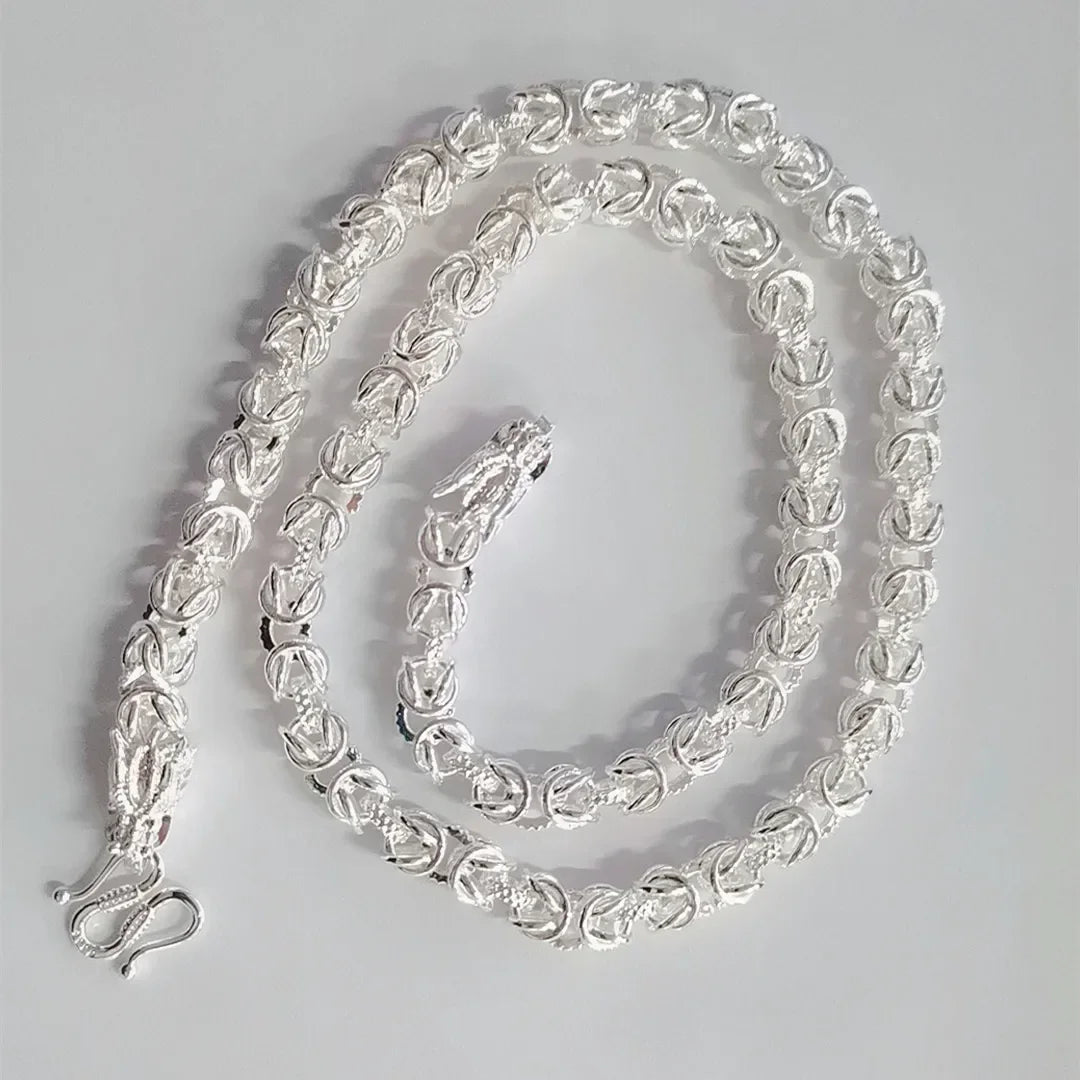 luckacco hot popular solid sterling silver necklace for men noble 8mm chain round faucet dragon 60cm fashion wedding jewelry holiday gift