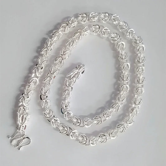 Luckacco Hot popular solid Sterling Silver necklace for men noble 8MM chain round faucet dragon 60cm Fashion wedding jewelry Holiday Gift