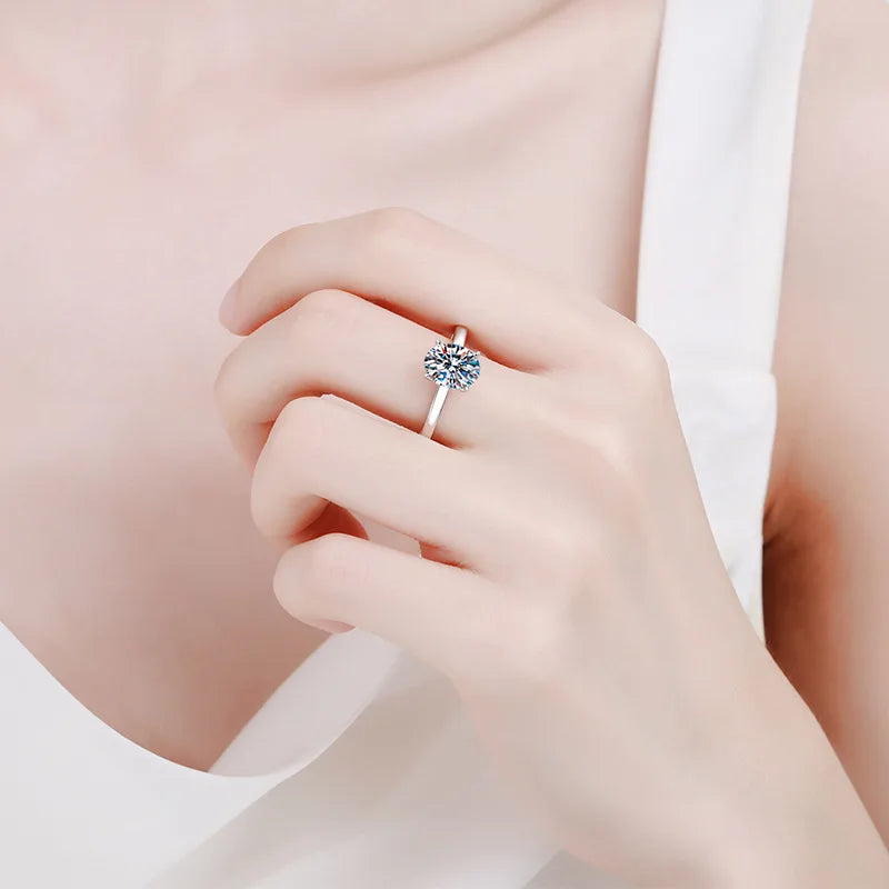 luckacco d color moissanite ring pigeon egg 18k gold inlaid 2-carat row ring wedding ring moissanite ring platinum pt950 imprint