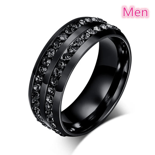 Luckacco Fashion Couple Rings Romantic White Rhinestones CZ Women Rings Set Simpe Men's Stainless Steel Rings For Couple Wedding Jewelry