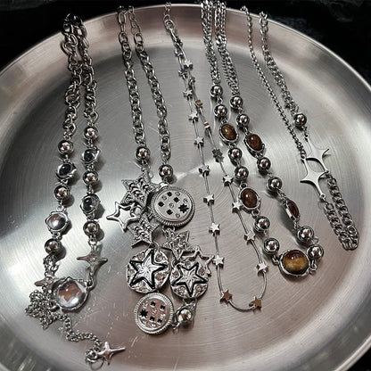 Luckacco Punk Retro Button Star Pendant Necklace Trendy Delicate Silver Color Unisex Choker Personalised Luxury Jewelry for Women