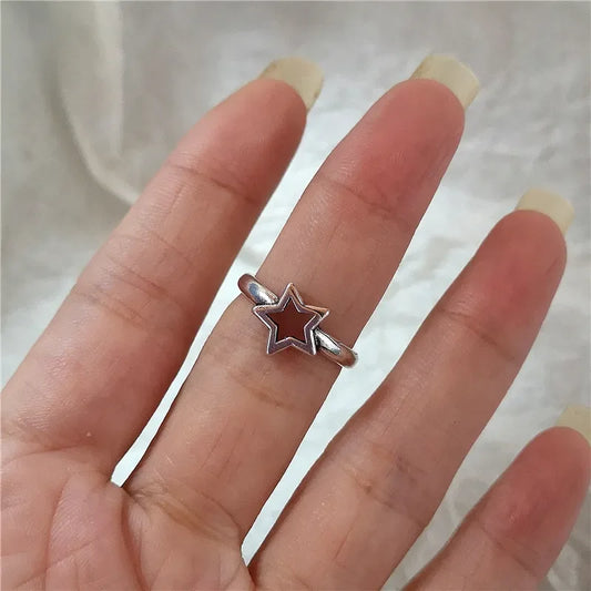 Luckacco Kpop Goth Punk Vintage Aesthetic Geometric Irregular Star Silver Color Ring For Women Egirl Grunge Y2K EMO Jewelry Accessories