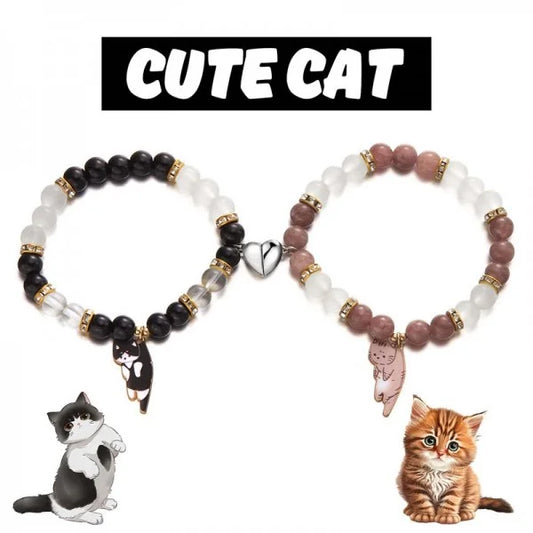 Luckacco Handmade 2pcs Couples Cute Cat Bracelet Unique Stylish Hand Rope For Women Men Beaded Woven Bracelet Wrist Jewelry Gifts