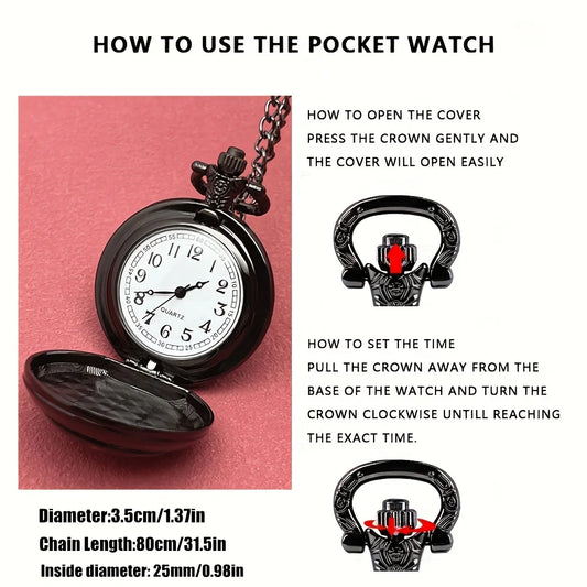 Luckacco Elegant Fashion Heart-Shaped Pocket Watch Necklace with Alloy Case, Pink Floral Design & Quartz Movement - Women's Jewelry