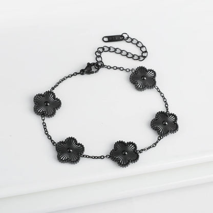 Luckacco Classic Luxury Stainless Steel Bracelet Ladies Adjustable Five Flower Bracelets for Women New Fashion Party Jewelry Gifts Clover