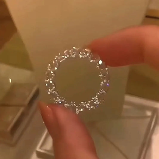 Luckacco Luxury Full Crystal Small Round Stone Engagement Rings For Women Silver Color White Zircon Wheel Ring Wedding Band Jewelry Gift