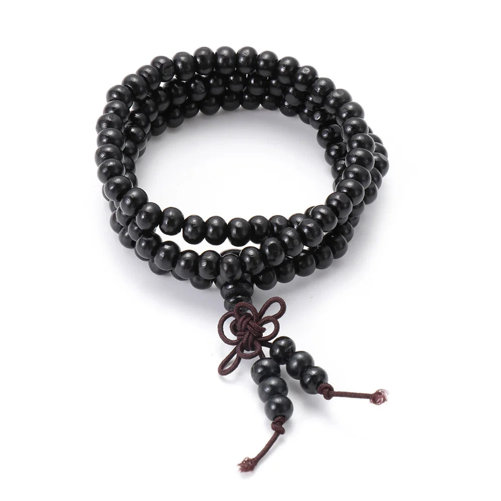 luckacco 1pc wood bead new buddha bracelet buddhist  bangle prayer beads copper coin women men lucky religion bracelets charm jewelry