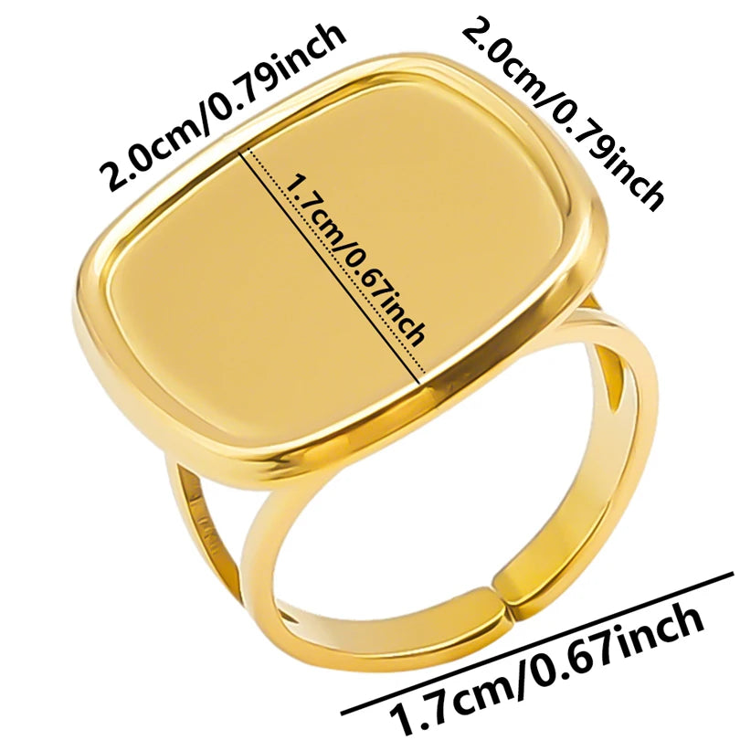 luckacco oval square leaf heart sun base open adjustable ring diy rhinestone oil drop stainless steel rings for women men jewelry bagues