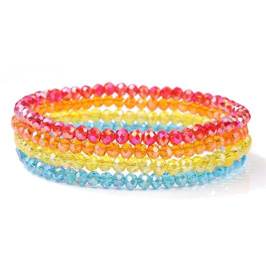 Luckacco 4Pcs/set Shinning Crystal Beads Elastic Bracelet Bohemian Faceted Colorful Crystal Glass Beaded Bracelet Bangles Set For Women