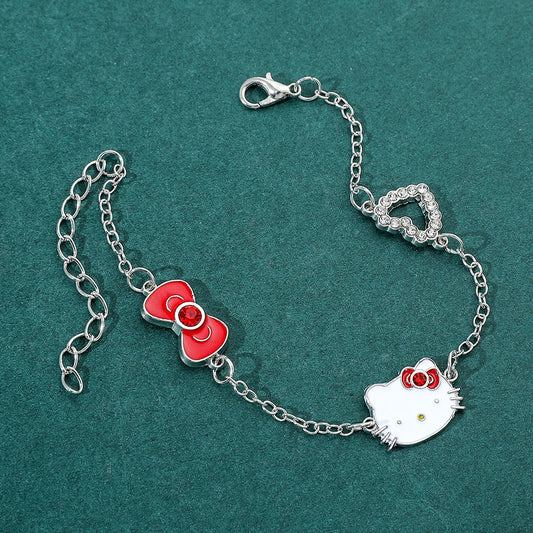 Luckacco Anime Sanrio Bracelet Cartoon Figure Hello Kitty Head Heart Shape Rhinestones Metal Bracelet Bangle Kawaii Jewelry Accessories