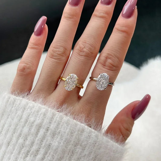 Luckacco Luxury Oval Cut Cubic Zirconia Rings for Women Simple Classic Design Wedding Engagement Promise Accessories Eternity Jewelry